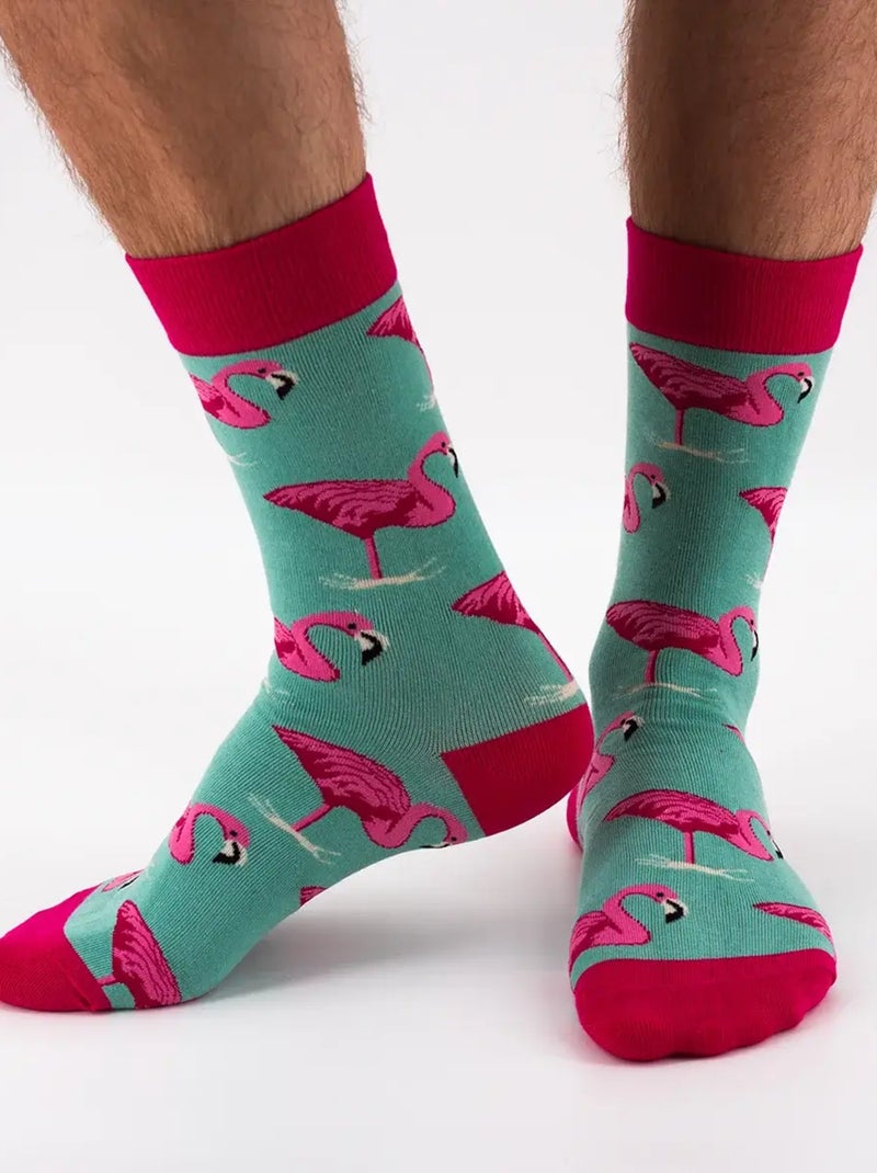 Chaussettes Hautes Flamant Rose Blanc - Kiabi