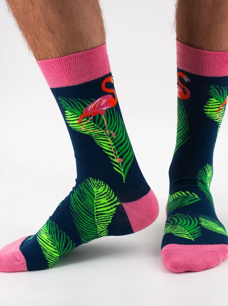 Chaussettes Hautes Flamant Rose Blanc - Kiabi