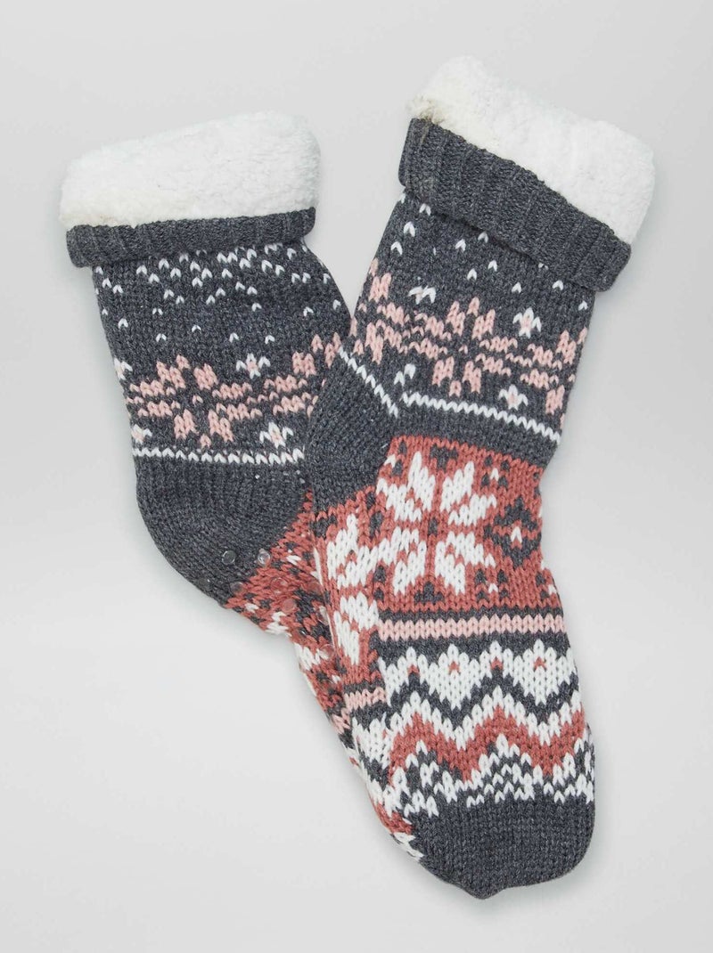 Chaussettes hautes fourrées Gris - Kiabi