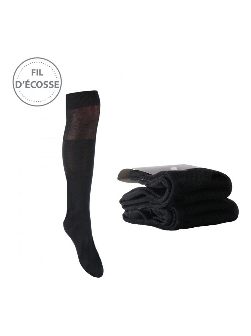 Chaussettes Hautes Homme Lot de 2 Fil d'Ecosse Noir - Kiabi