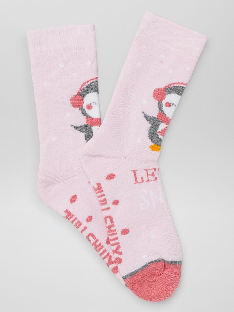 Chaussettes hautes imprimées Rose - Kiabi