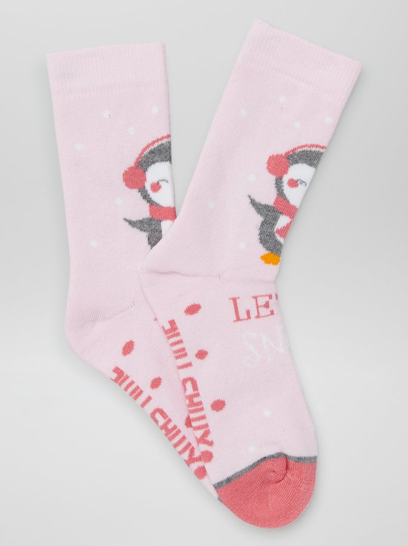 Chaussettes hautes imprimées Rose - Kiabi