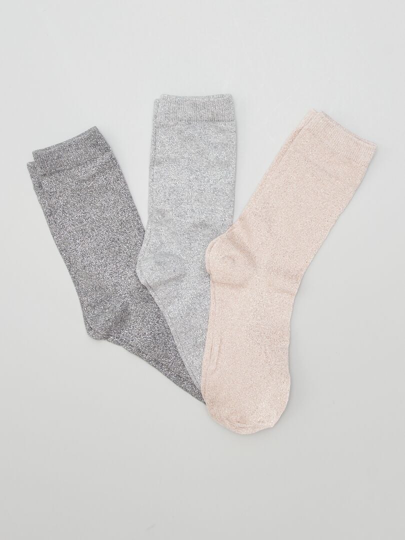 Chaussettes hautes irisées - Lot de 3 Gris/rose - Kiabi