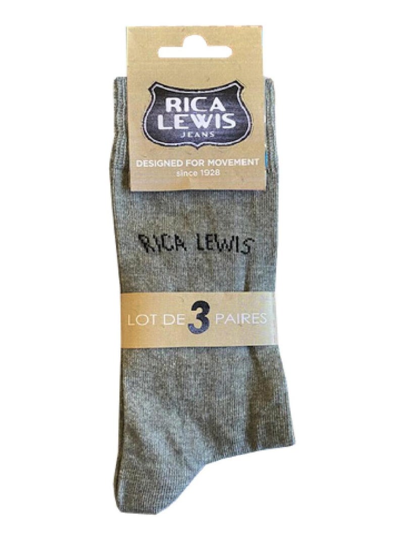 Chaussettes hautes, lot de 3  'Rica Lewis' Gris - Kiabi