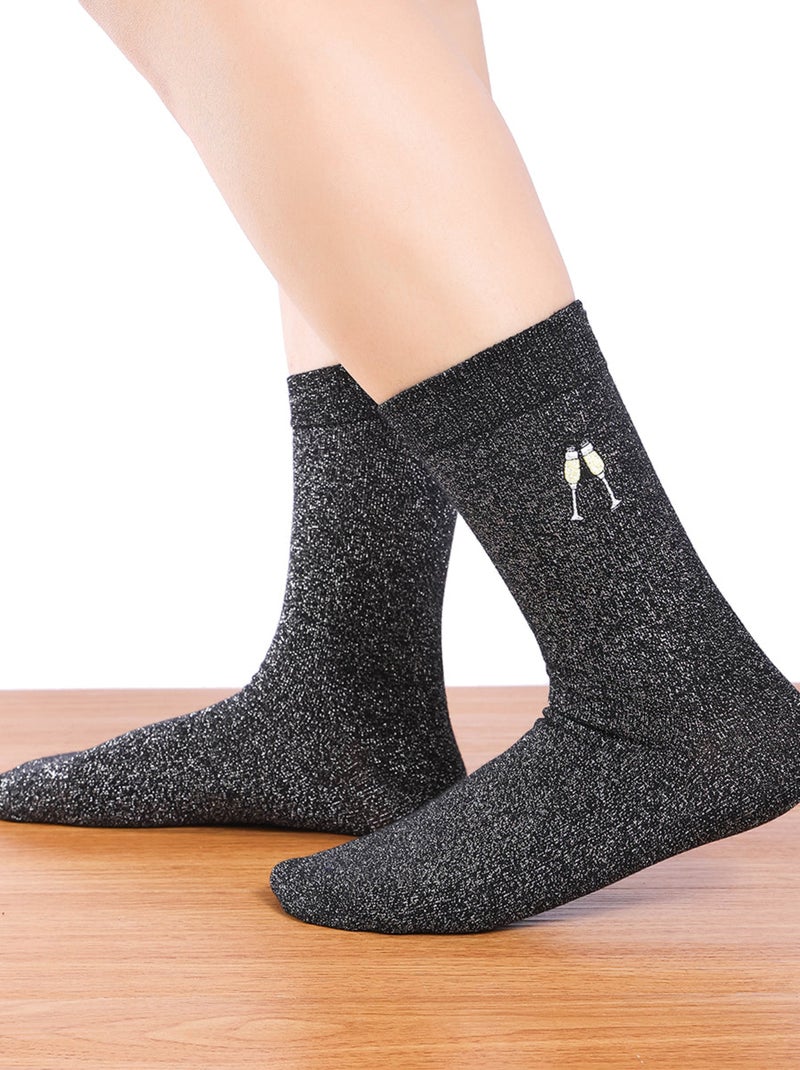 Chaussettes Hautes Paillettes & Fête avec motif Champ Noir - Kiabi