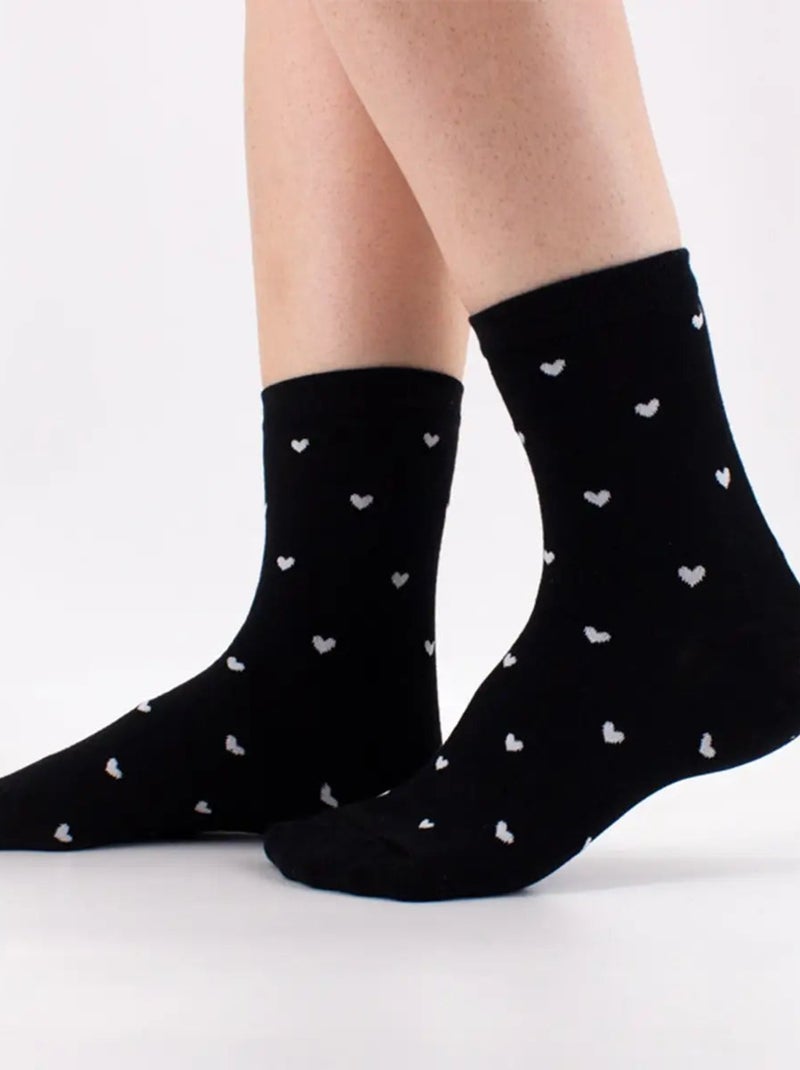 Chaussettes Hautes Petits Cœurs Blanc Noir - Kiabi