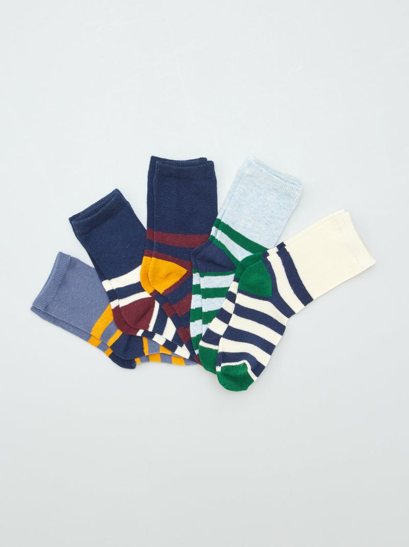 Chaussettes hautes rayées - Lot de 3 Gris/bleu/beige - Kiabi