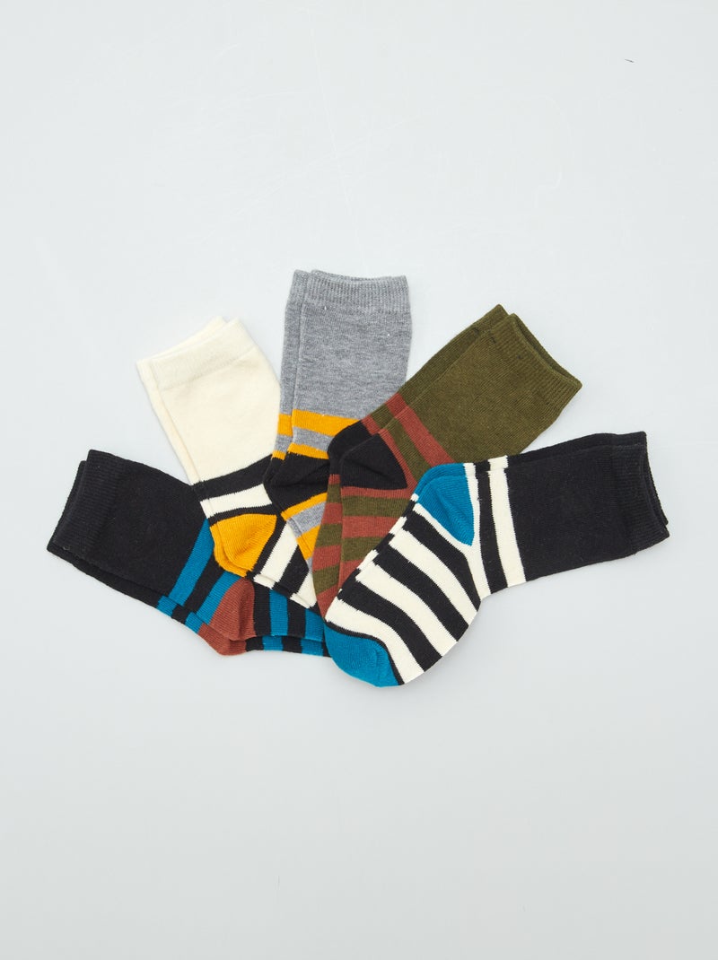 Chaussettes hautes rayées - Lot de 3 Kaki/noir/gris/beige - Kiabi