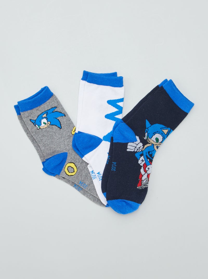 Chaussettes hautes 'Sonic' - Lot de 3 Bleu - Kiabi