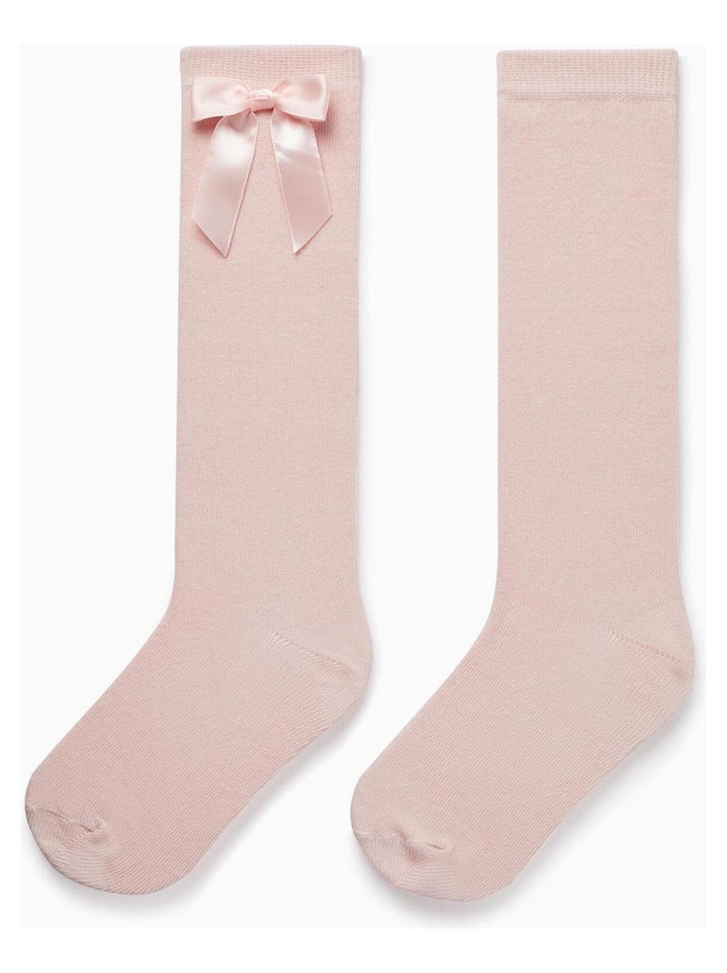 Chaussettes hautes unies avec nœud décoratif pour fille   ROYALS OFF DUTY Rose - Kiabi