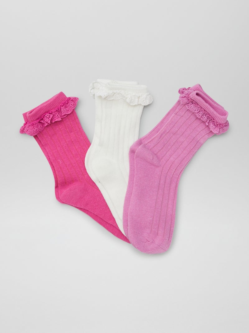 Chaussettes hautes volantées - Lot de 3 Rose clair/rose/beige - Kiabi