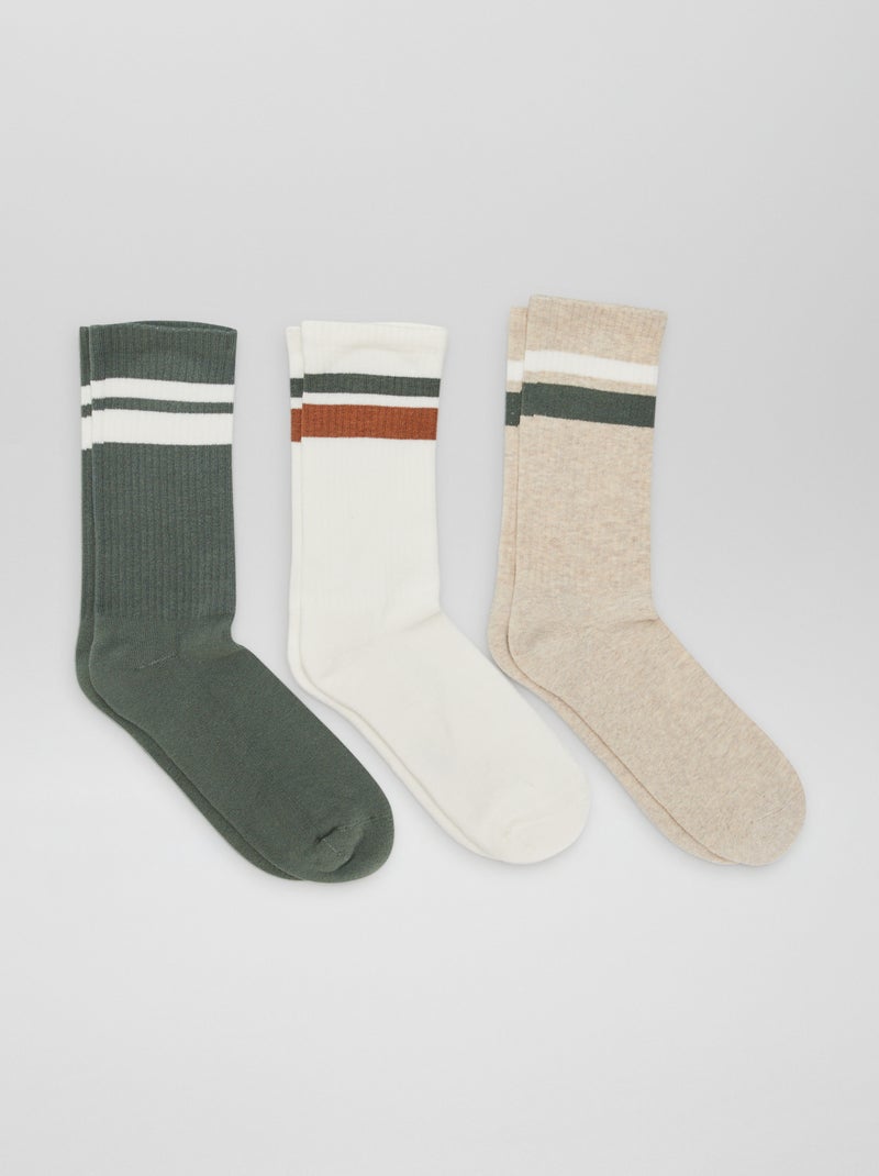 Chaussettes hauttes en maille - Lot de 3 Kaki/blanc/beige - Kiabi