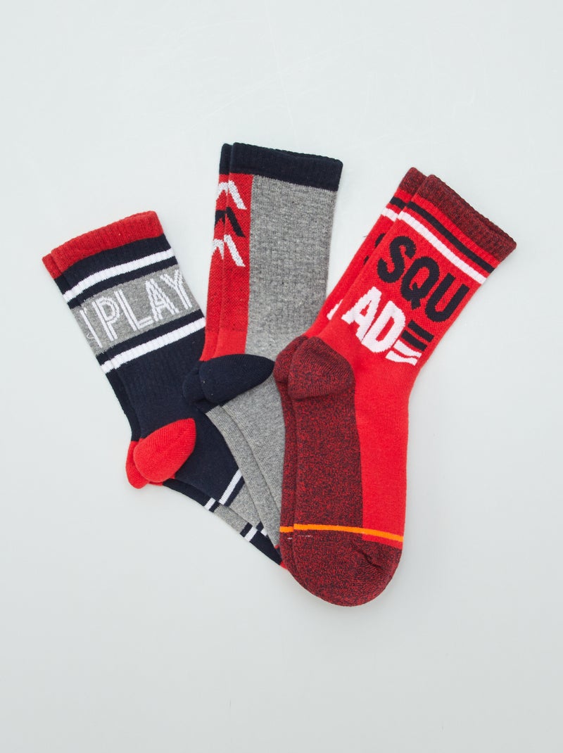 Chaussettes hauttes imprimées - Lot de 3 Rouge - Kiabi