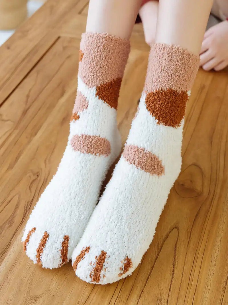Chaussettes Hiver Pattes de Chat | Titeschaussettes Blanc Marron - Kiabi