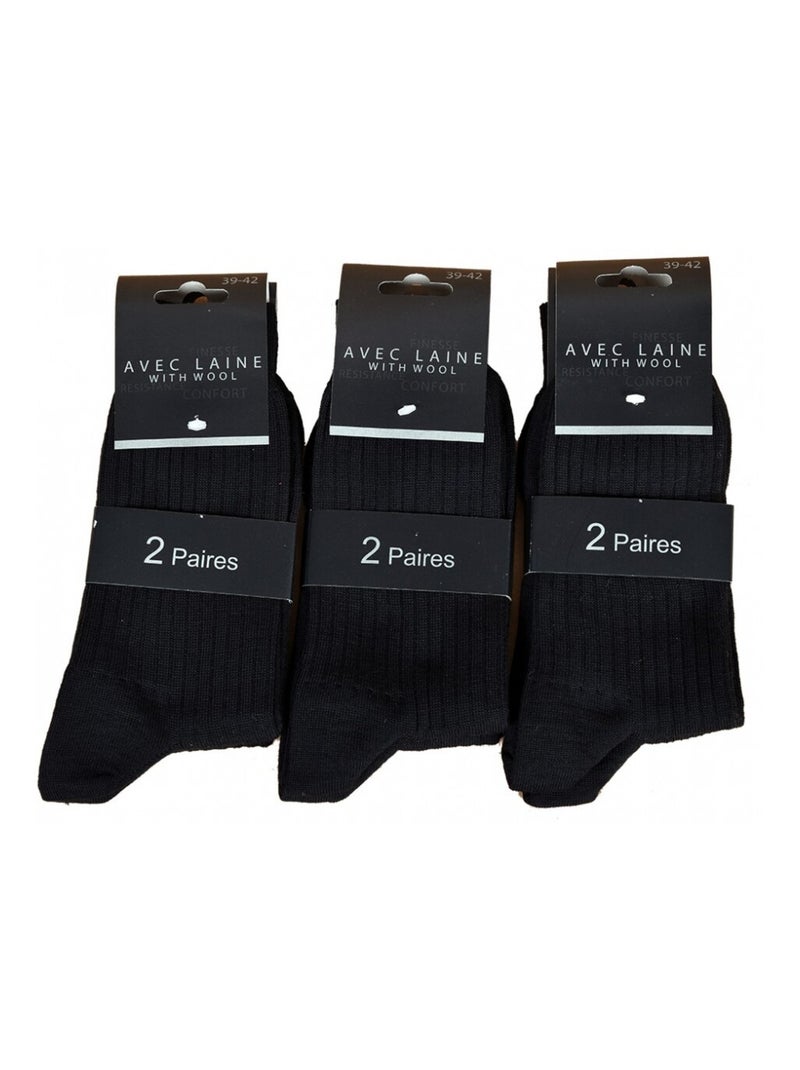 Chaussettes Homme Avec Laine Vendues en Pack Confort et Chaleur - Pack de 6 Noir - Kiabi