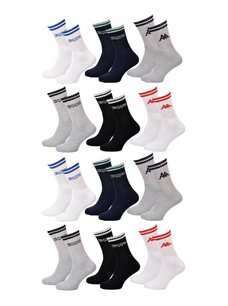 Chaussettes Homme CREW KAPPA - Pack de 12 Blanc Gris clair Noir - Kiabi