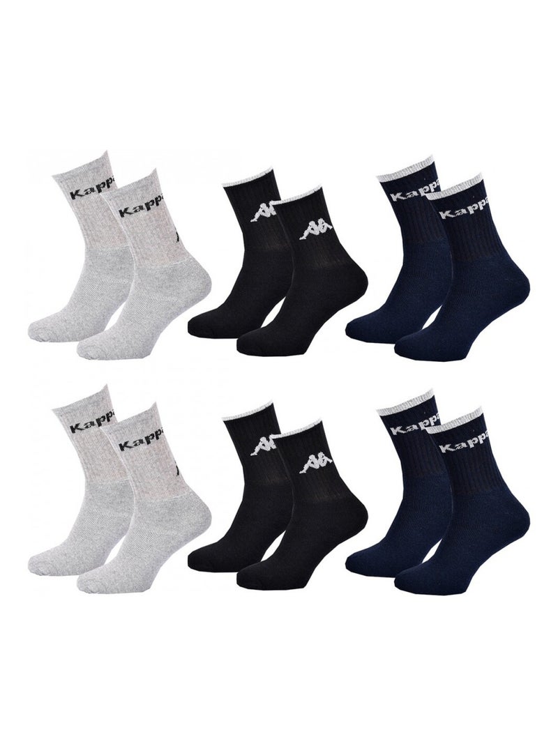 Chaussettes Homme CREW KAPPA - Pack de 6 Gris Noir Bleu - Kiabi