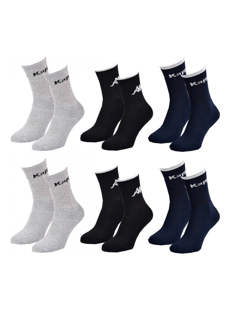 Chaussettes Homme CREW KAPPA - Pack de 6 Gris Noir Bleu - Kiabi