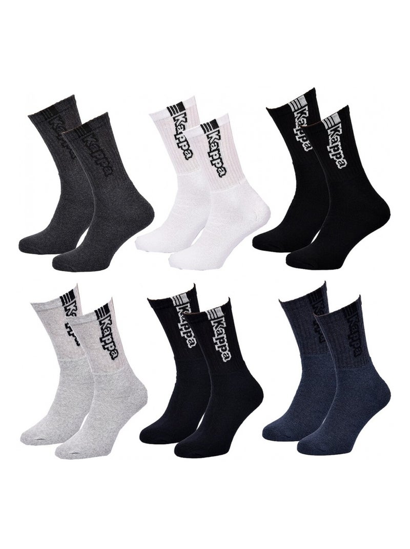 Chaussettes Homme CREW KAPPA - Pack de 6 Noir Gris Blanc Bleu - Kiabi