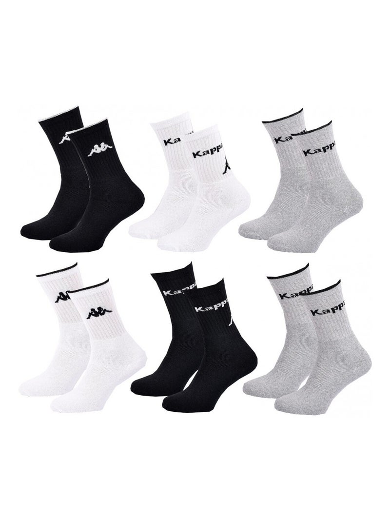 Chaussettes Homme CREW KAPPA - Pack de 6 Noir Gris Blanc - Kiabi