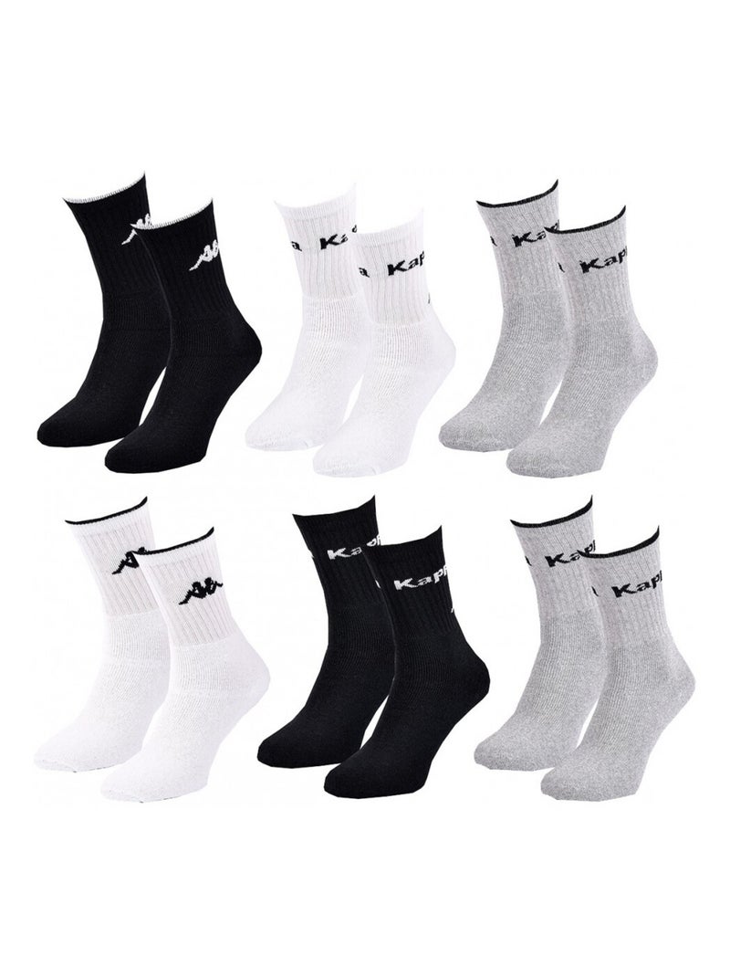 Chaussettes Homme CREW KAPPA - Pack de 6 Noir Gris Blanc - Kiabi
