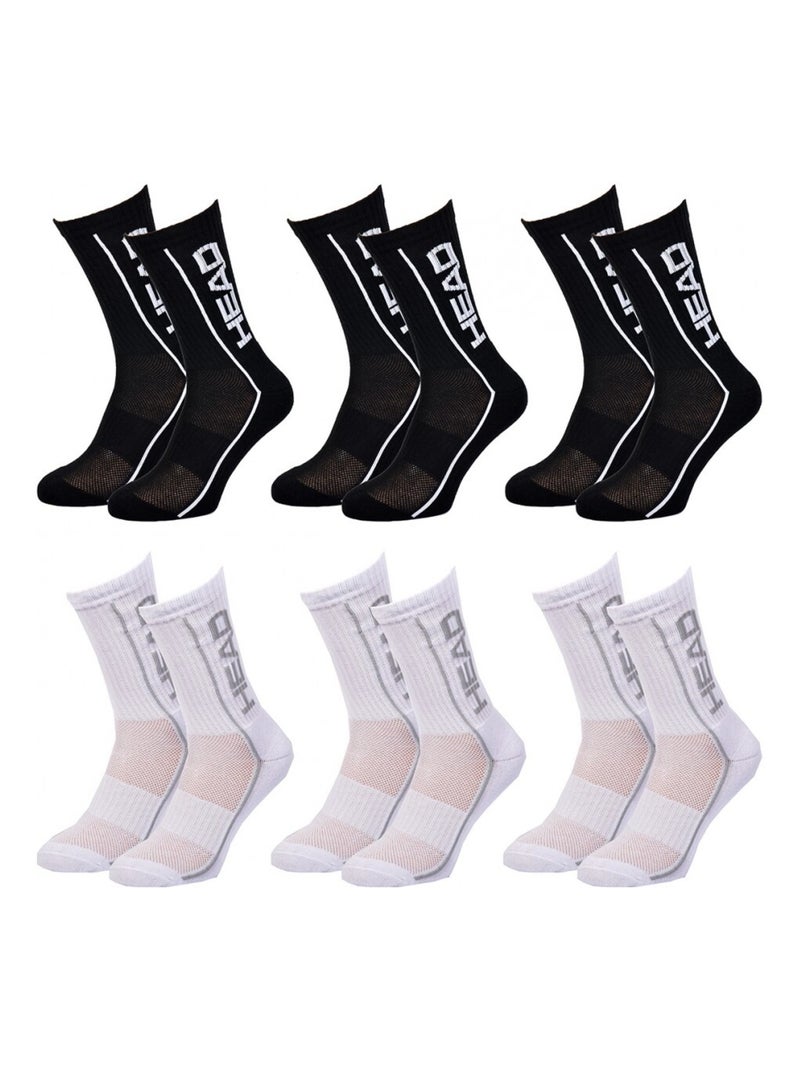 Chaussettes homme HEAD SPORT ET PERFORMANCE- Pack de 6 Noir Blanc - Kiabi
