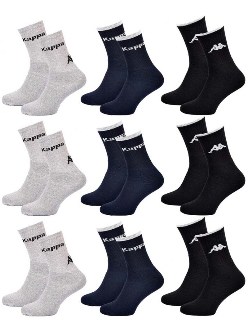 Chaussettes Homme KAPPA CREW - Pack de 9 Gris Bleu marine Noir - Kiabi