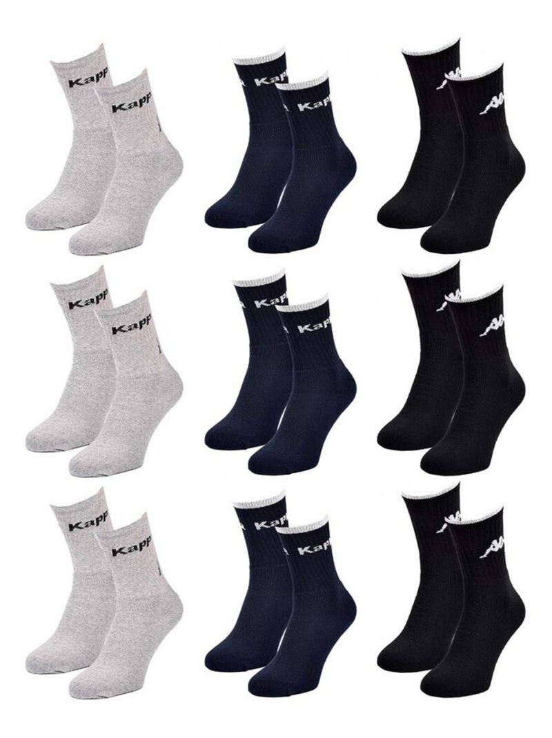 Chaussettes Homme KAPPA CREW - Pack de 9 Gris Bleu marine Noir - Kiabi