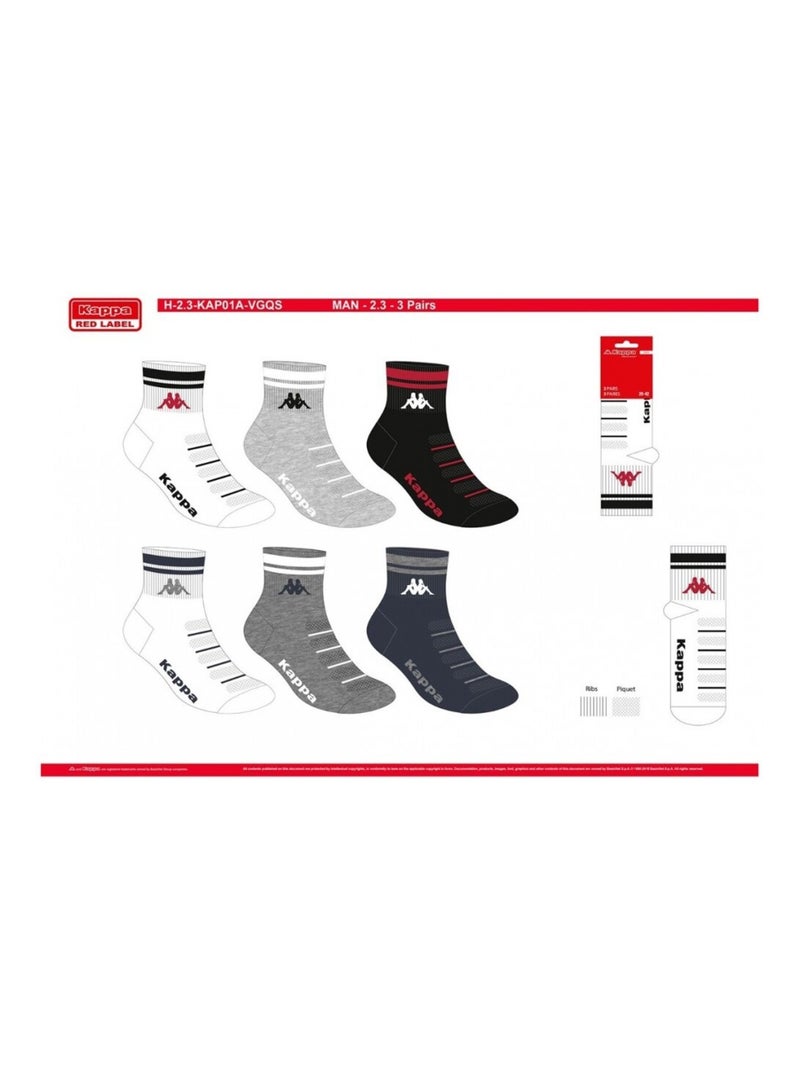 Chaussettes Homme KAPPA QUARTER - Pack de 6 Gris Blanc Noir - Kiabi