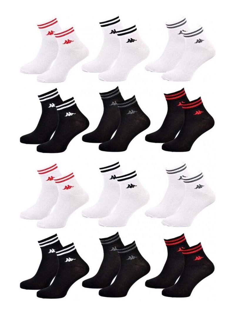 Chaussettes Homme KAPPA QUARTER Pack de 12 Blanc / Noir / Rouge - Kiabi