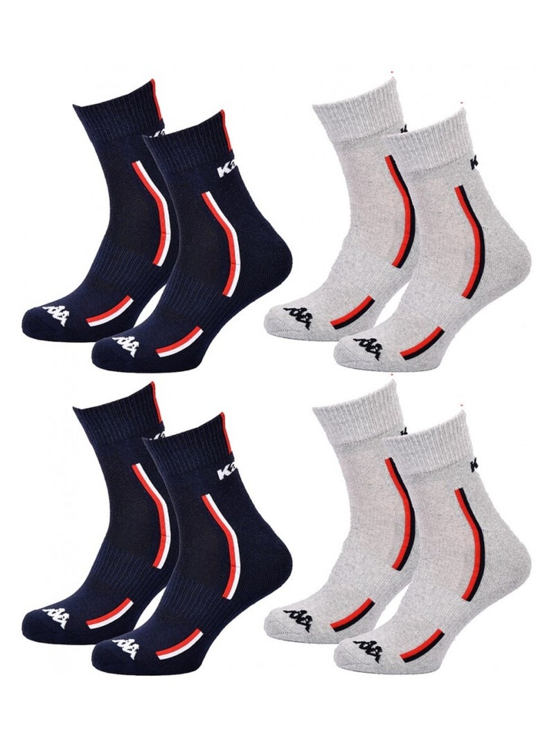 Chaussettes Homme KAPPA QUARTER SPORT - Pack de 4 Bleu Gris - Kiabi
