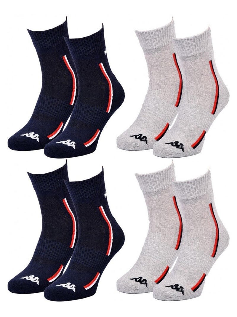 Chaussettes Homme KAPPA QUARTER SPORT - Pack de 4 Bleu Gris - Kiabi