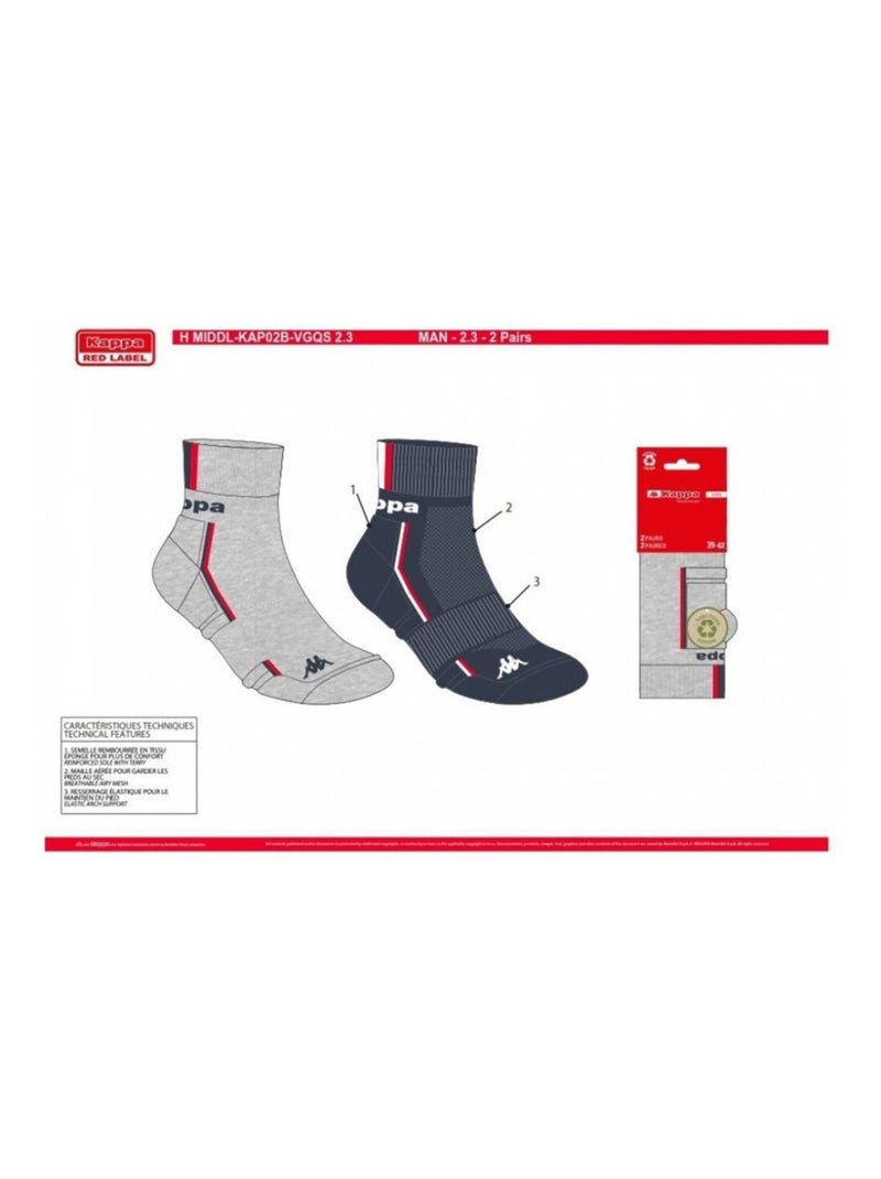Chaussettes Homme KAPPA QUARTER SPORT - Pack de 4 Bleu Gris - Kiabi