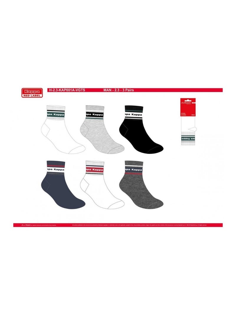 Chaussettes Homme KAPPA QUARTER SPORT - Pack de 8 Blanc Gris clair Bleu - Kiabi