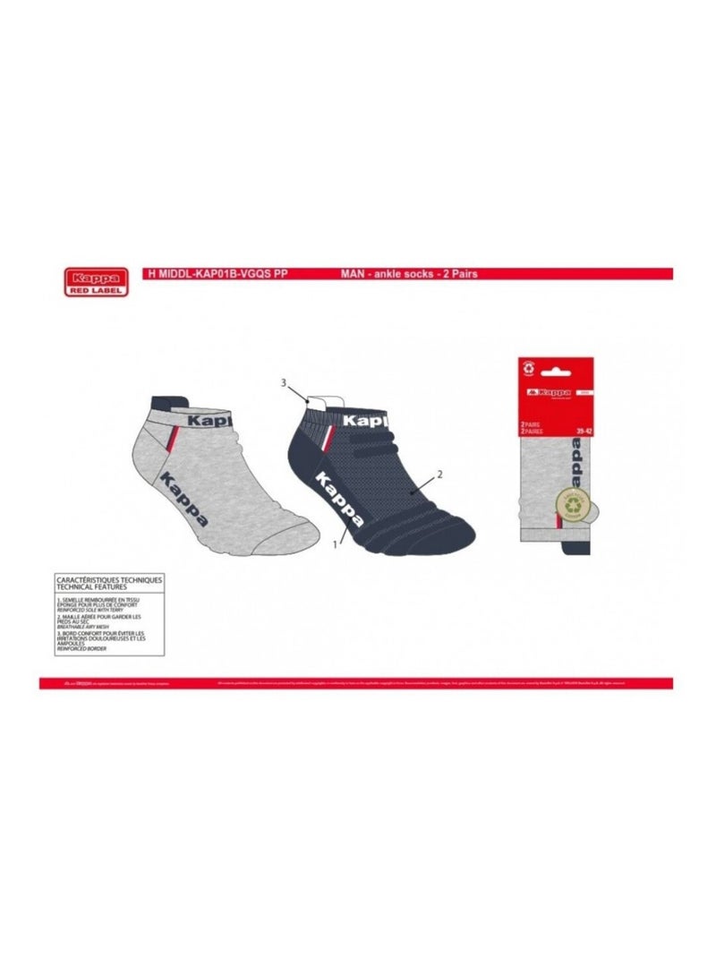 Chaussettes Homme KAPPA SNEAKER SPORT - Pack de 8 Bleu Gris - Kiabi