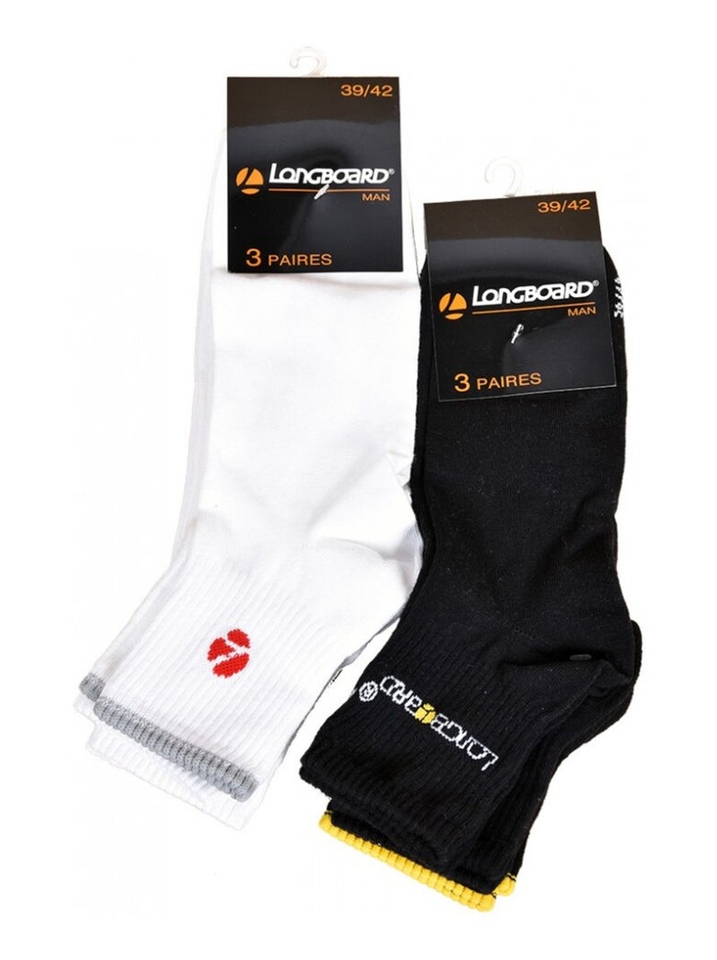 Chaussettes homme LONGBOARD Socquettes Tiges 2 tiers - Pack de 6 Noir Blanc - Kiabi
