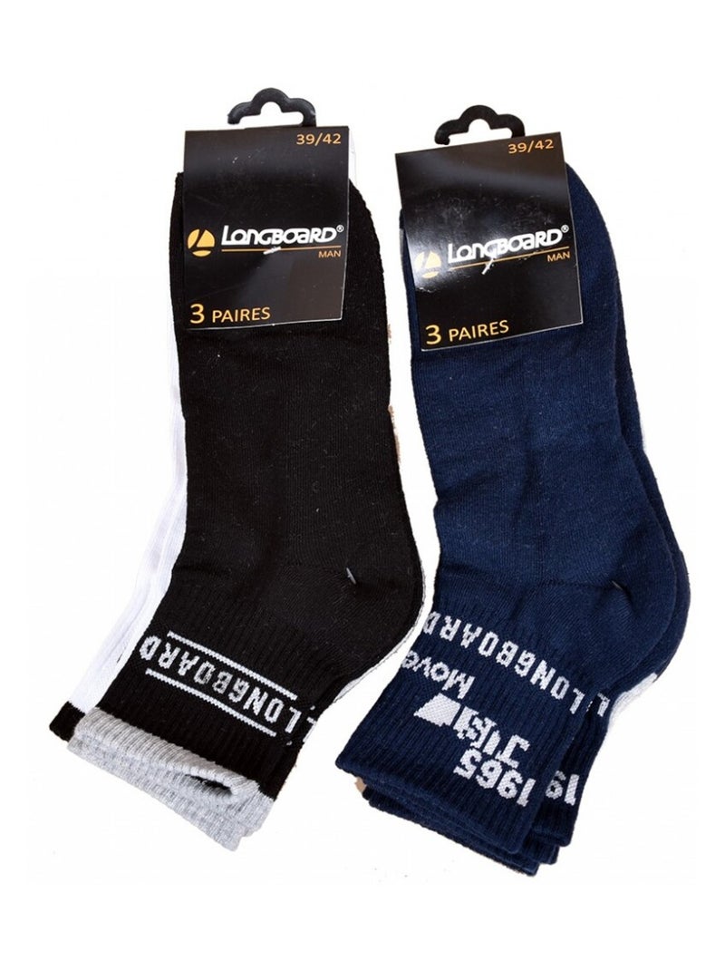 Chaussettes homme LONGBOARD Socquettes Tiges 2 tiers - Pack de 6 Noir Gris Blanc - Kiabi