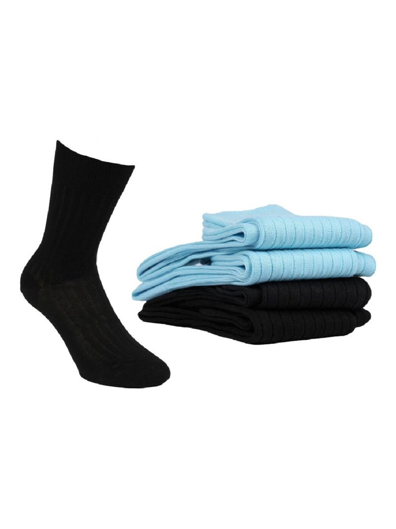 Chaussettes Homme Lot de 4 Fil d'Ecosse Noir Bleu ciel - Kiabi