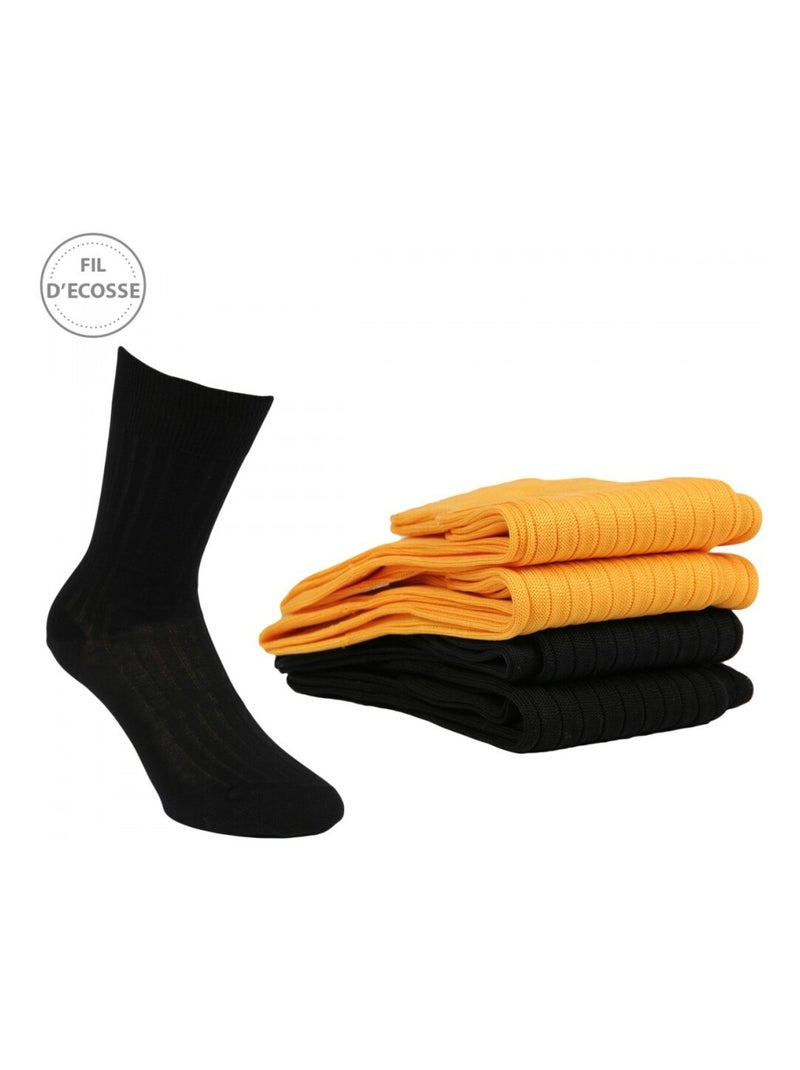 Chaussettes Homme Lot de 4 Fil d'Ecosse Noir Jaune - Kiabi