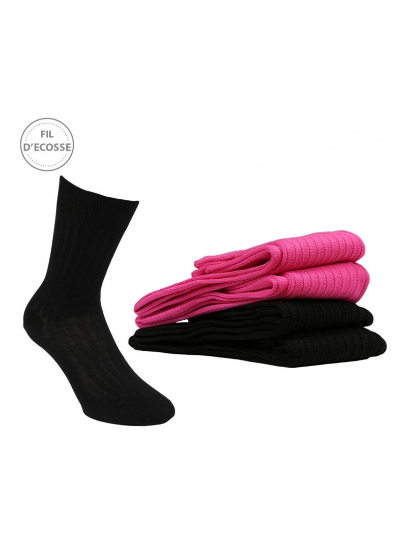Chaussettes Homme Lot de 4 Fil d'Ecosse Noir Rose - Kiabi