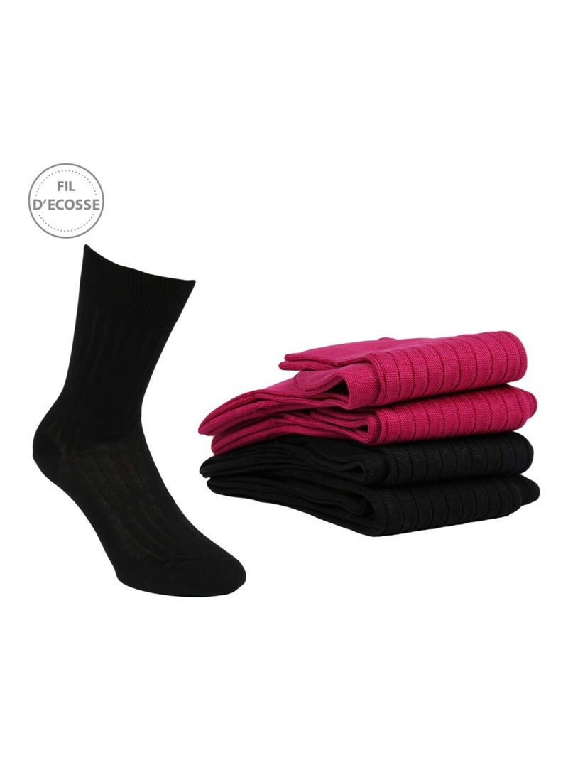 Chaussettes Homme Lot de 4 Fil d'Ecosse Noir Rose foncé - Kiabi