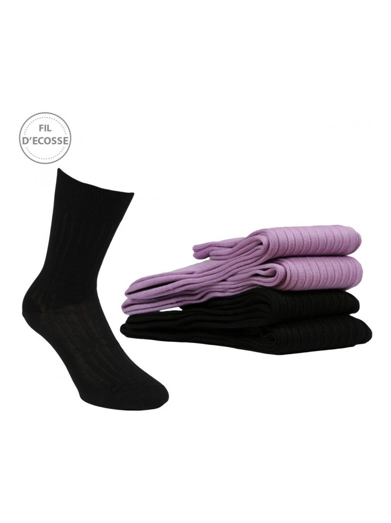 Chaussettes Homme Lot de 4 Fil d'Ecosse Noir Violet clair - Kiabi