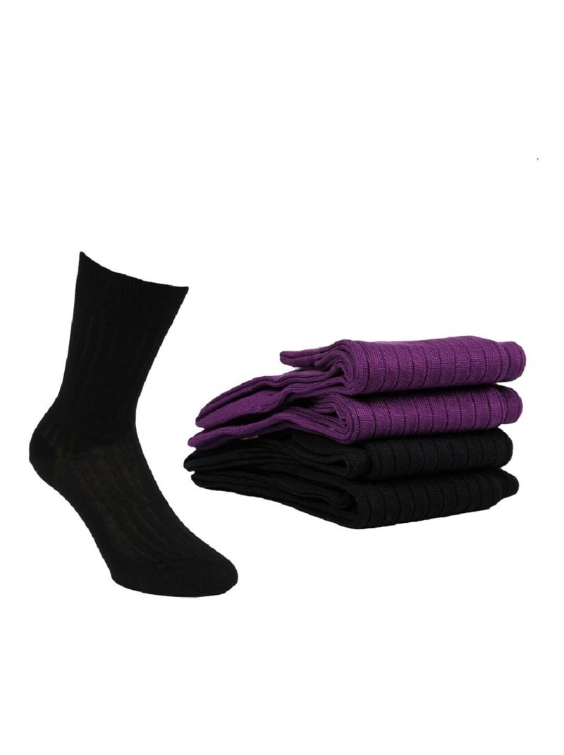 Chaussettes Homme Lot de 4 Fil d'Ecosse Noir Violet - Kiabi