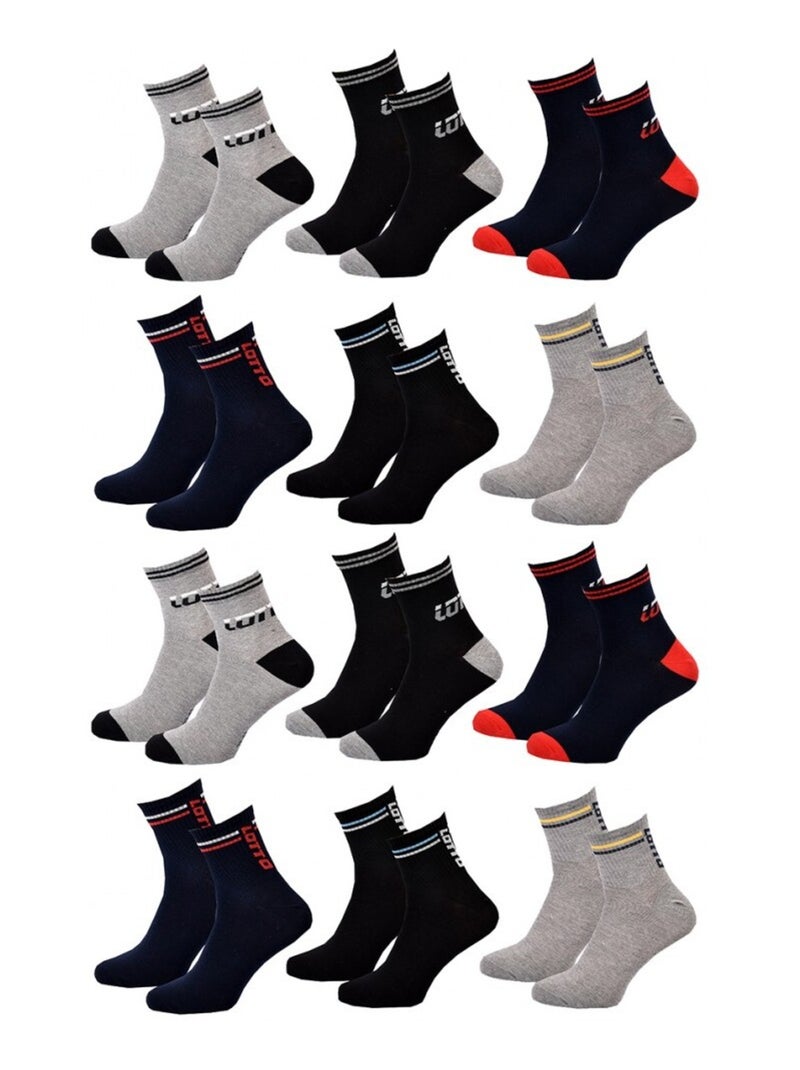 Chaussettes Homme LOTTO - Pack de 12 Gris Bleu marine Noir - Kiabi