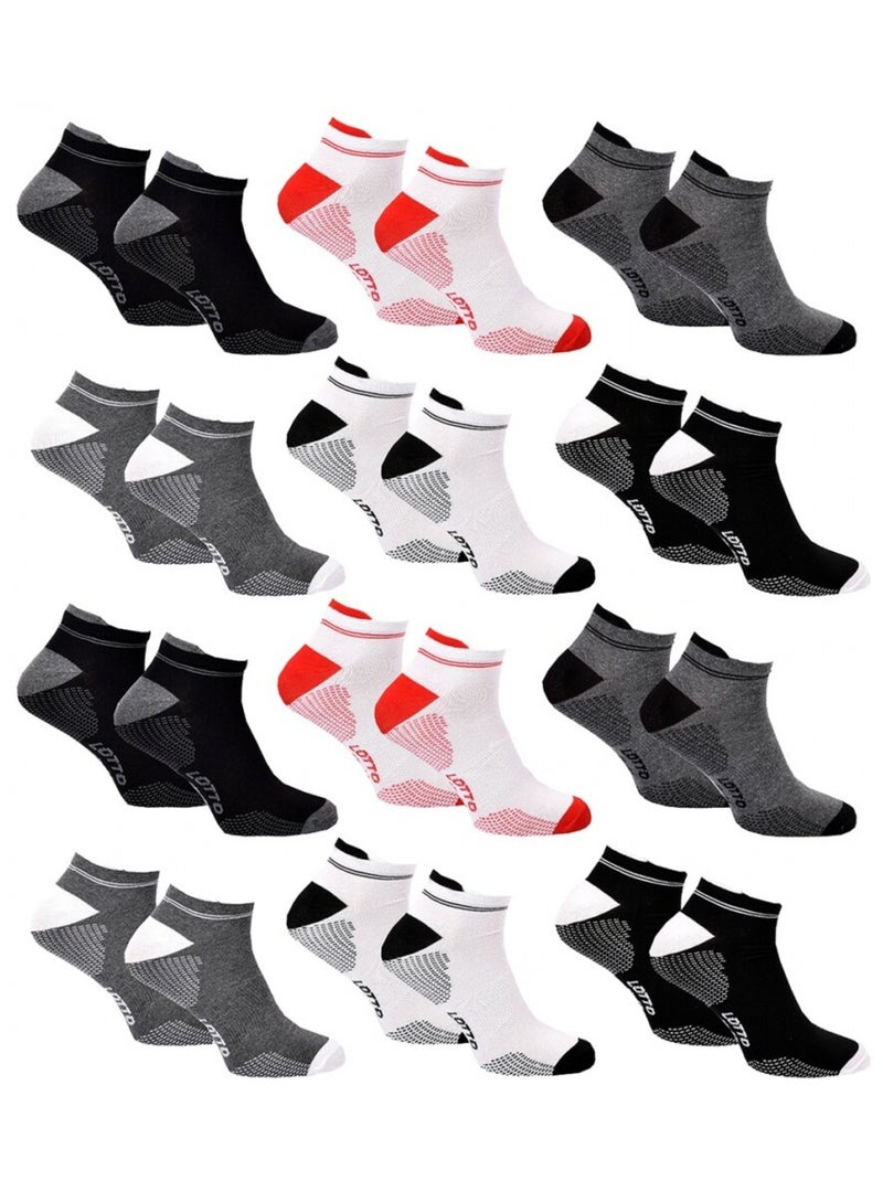 Chaussettes Homme LOTTO - Pack de 12 Noir Blanc Gris Rouge - Kiabi
