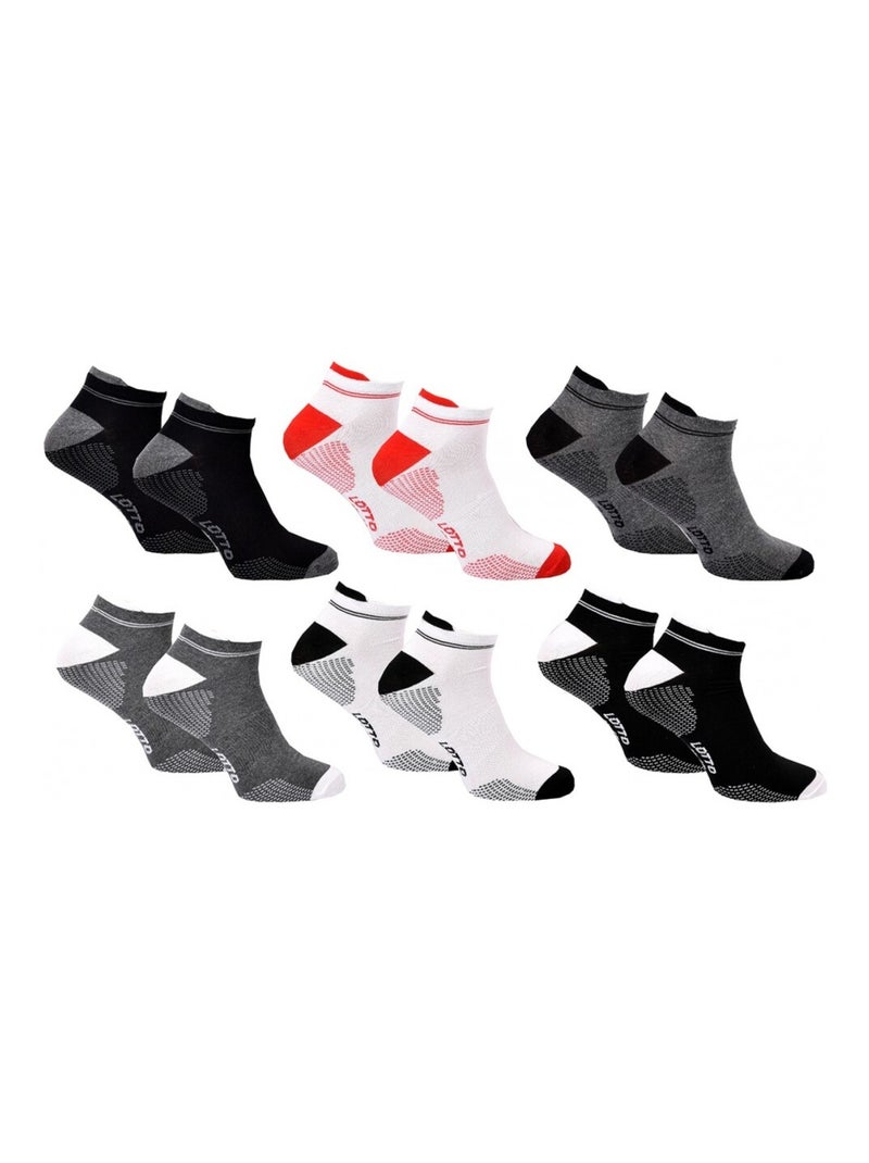 Chaussettes Homme LOTTO - Pack de 6 Noir Blanc Gris Rouge - Kiabi
