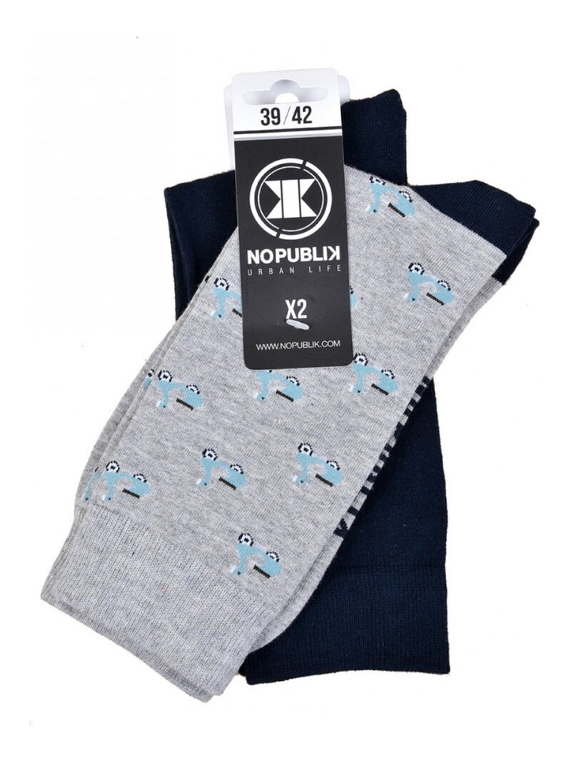 Chaussettes Homme NO PUBLIK - Pack de 2 Noir Gris - Kiabi