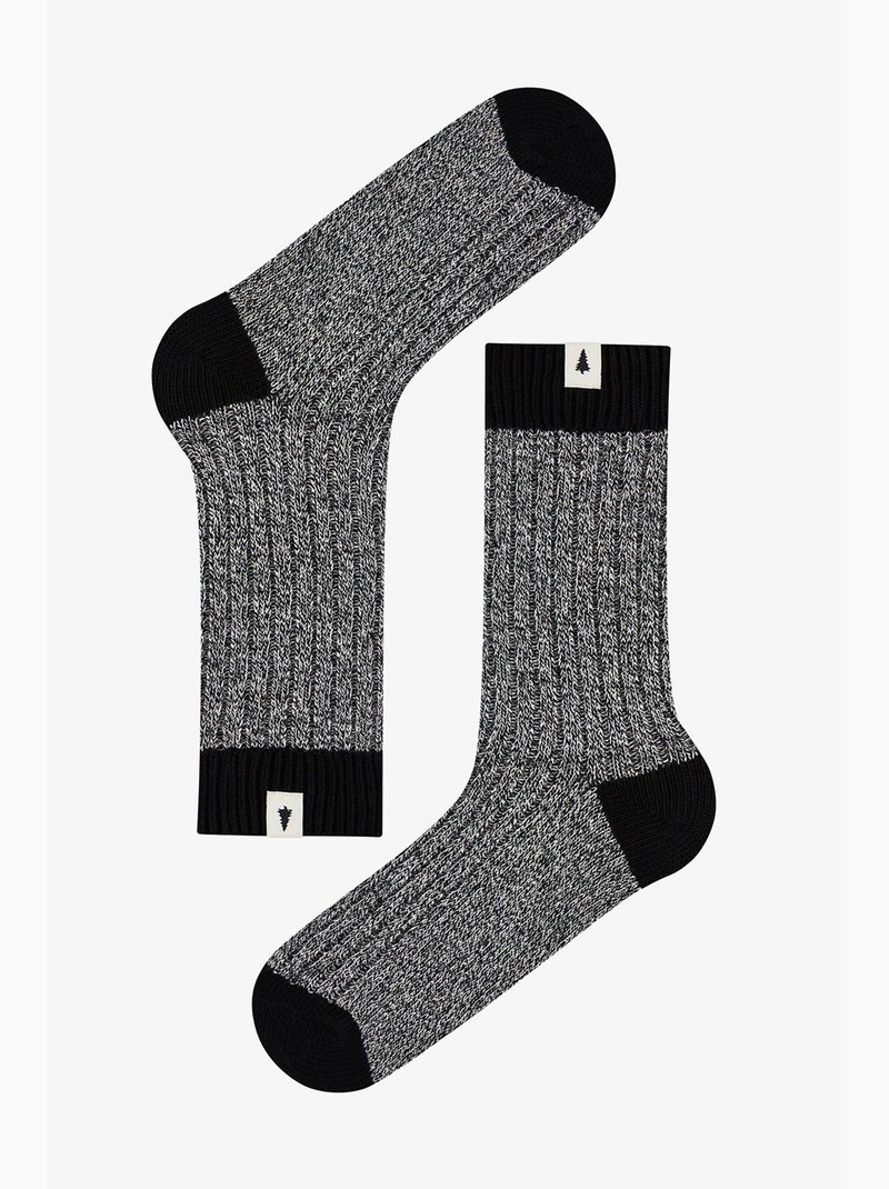 Chaussettes homme pine en maille coton, paire penti Gris Noir - Kiabi