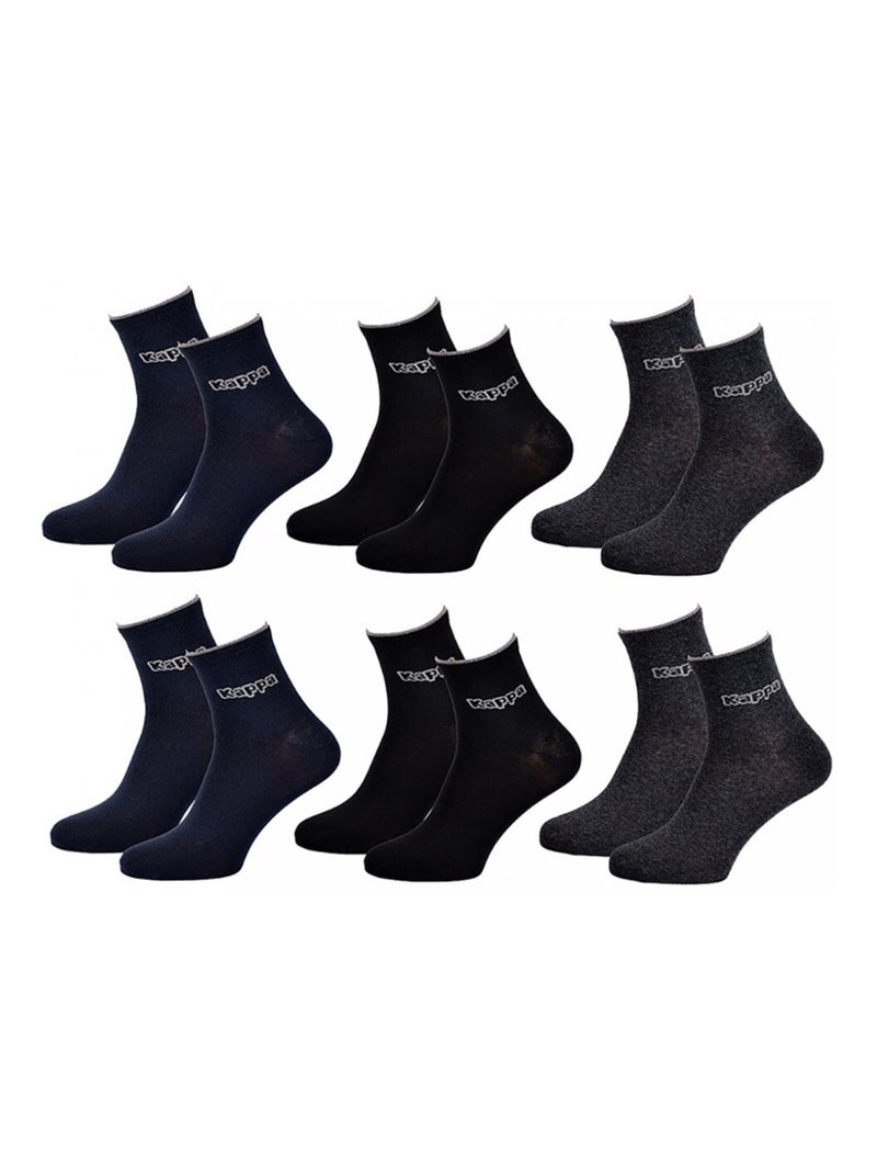 Chaussettes Homme QUARTER KAPPA - Pack de 6 Bleu Noir Gris - Kiabi