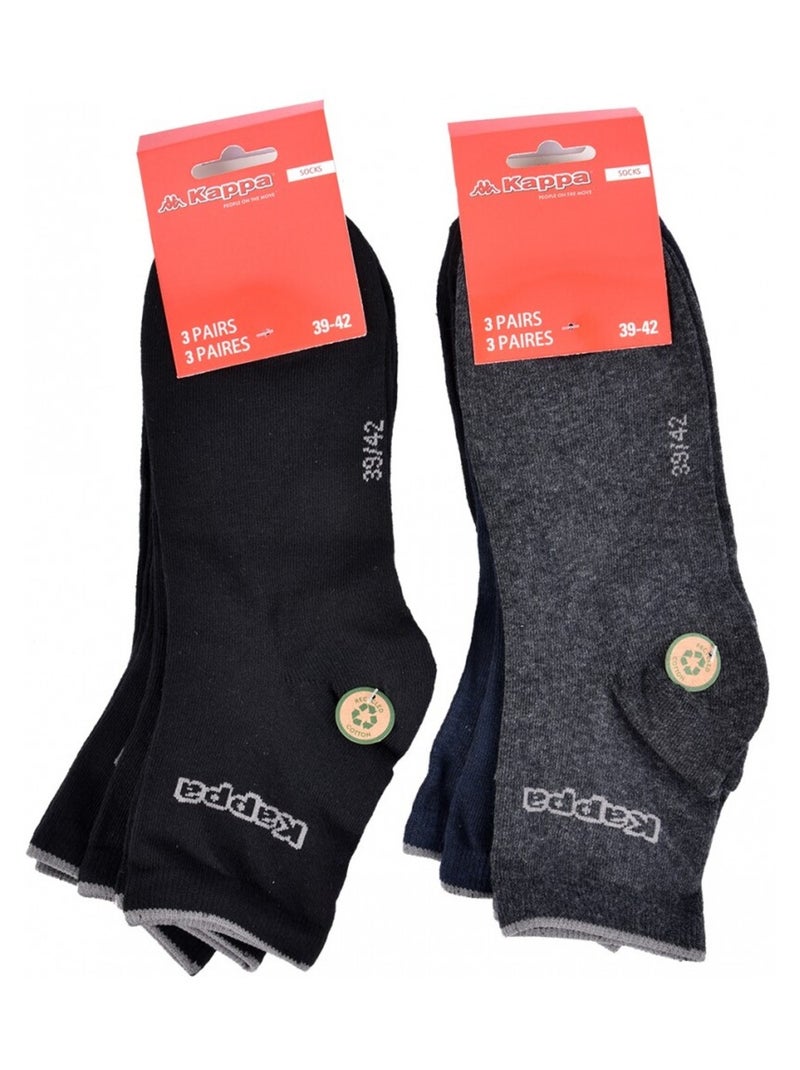 Chaussettes Homme QUARTER KAPPA - Pack de 6 Bleu Noir Gris - Kiabi